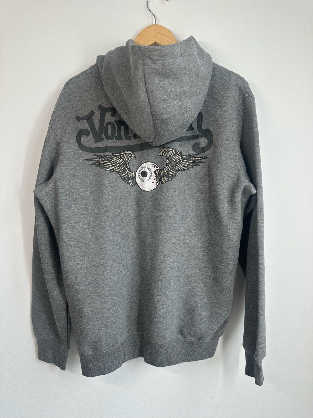 Von Dutch Gray Graphic Hoodie Y2K Checkerboard Logo Fleece Lined, LARGE - Picture 4 of 7